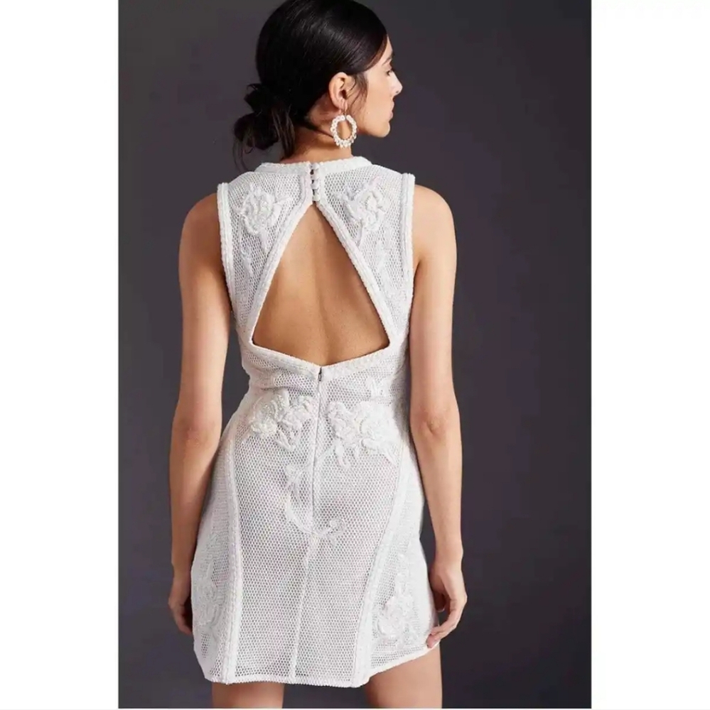 Anthropologie Not So Serious by Pallavi Mohan Embroidered Mini Dress Sz M White